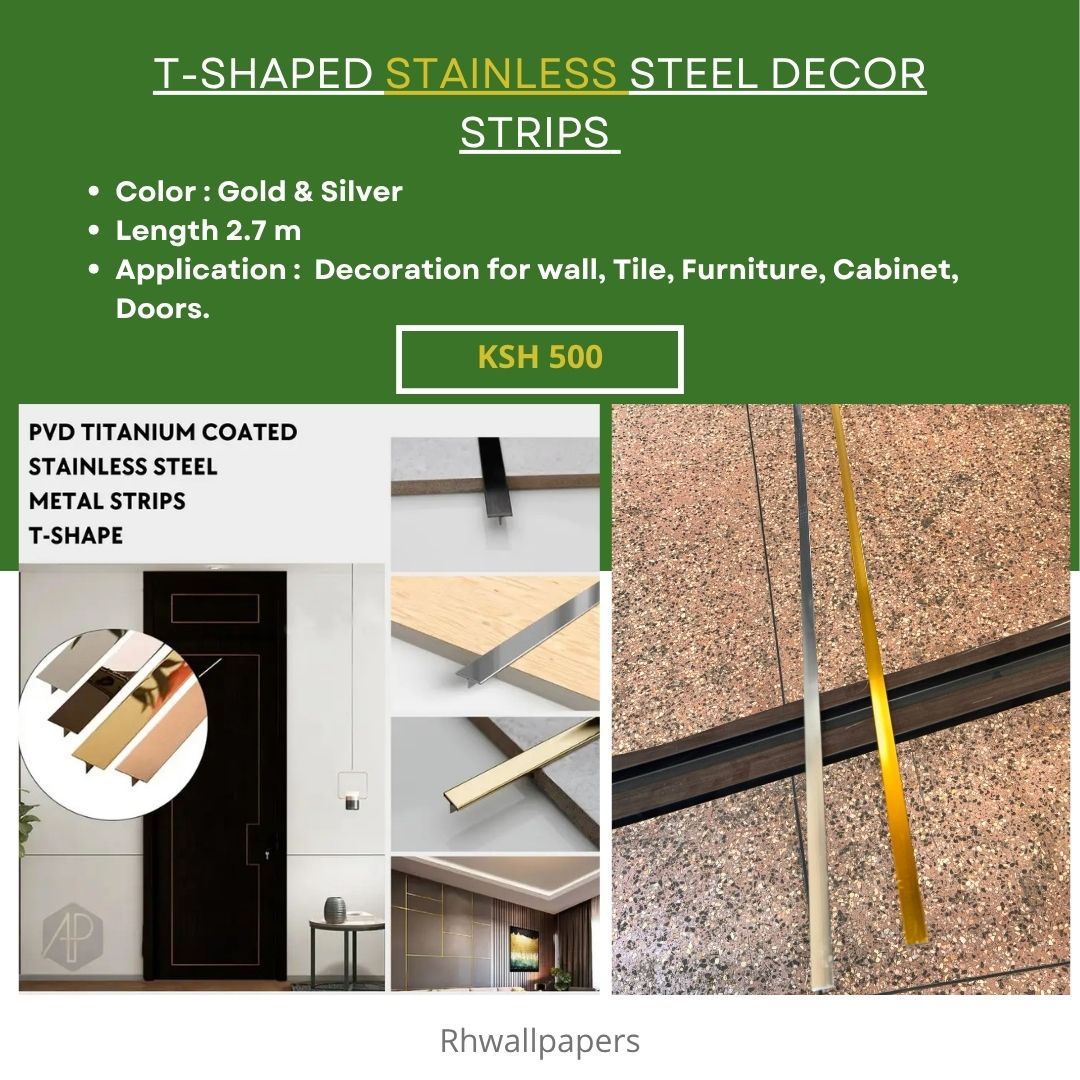 RH Wallpapers Interior Accessories (1) T-Shaped Stainless Steel Decor Strips - Image 1