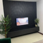 Matte Black Fluted TV Wall Panel