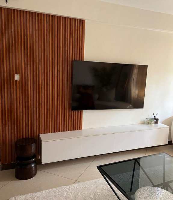 wall panels Kenya, decorative wall panels Nairobi, interior wall cladding, fluted panels (2) Natural Oak Fluted TV Wall Panel - Image 1